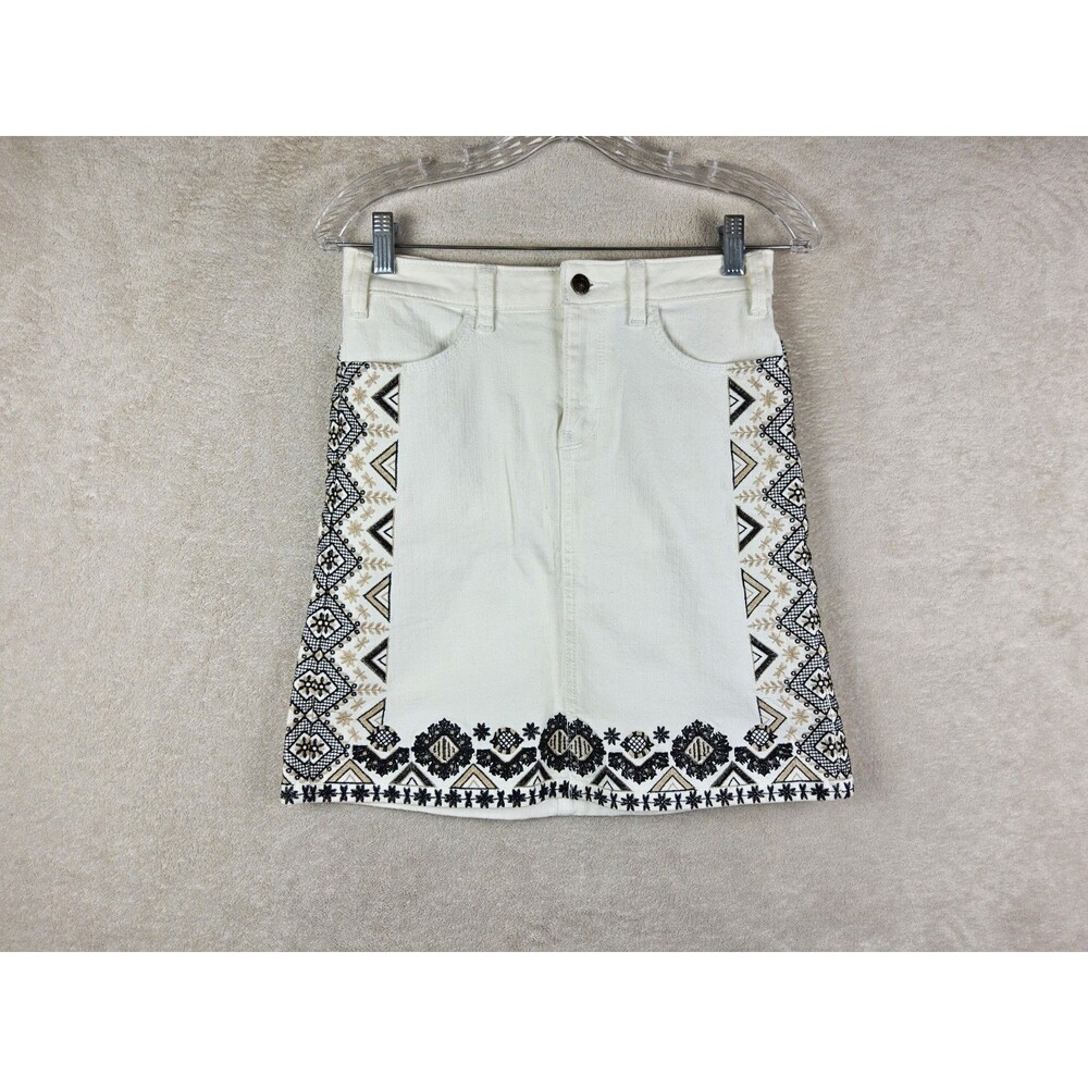 Pilcro And The Letterpress Anthropologie Embroidered Denim Skirt Size 0